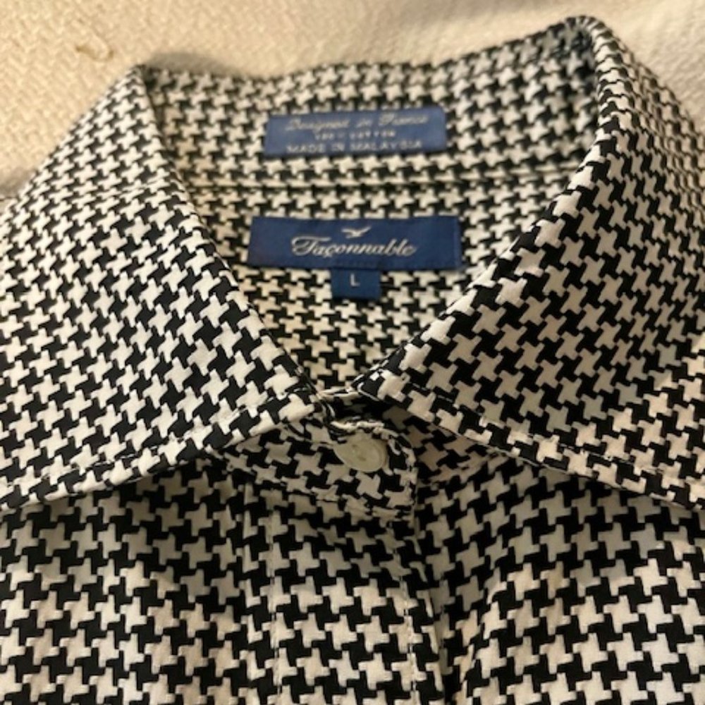 RARE! Faconnable Black and White Houndstooth shirt Size L - AMAZING QUALITY